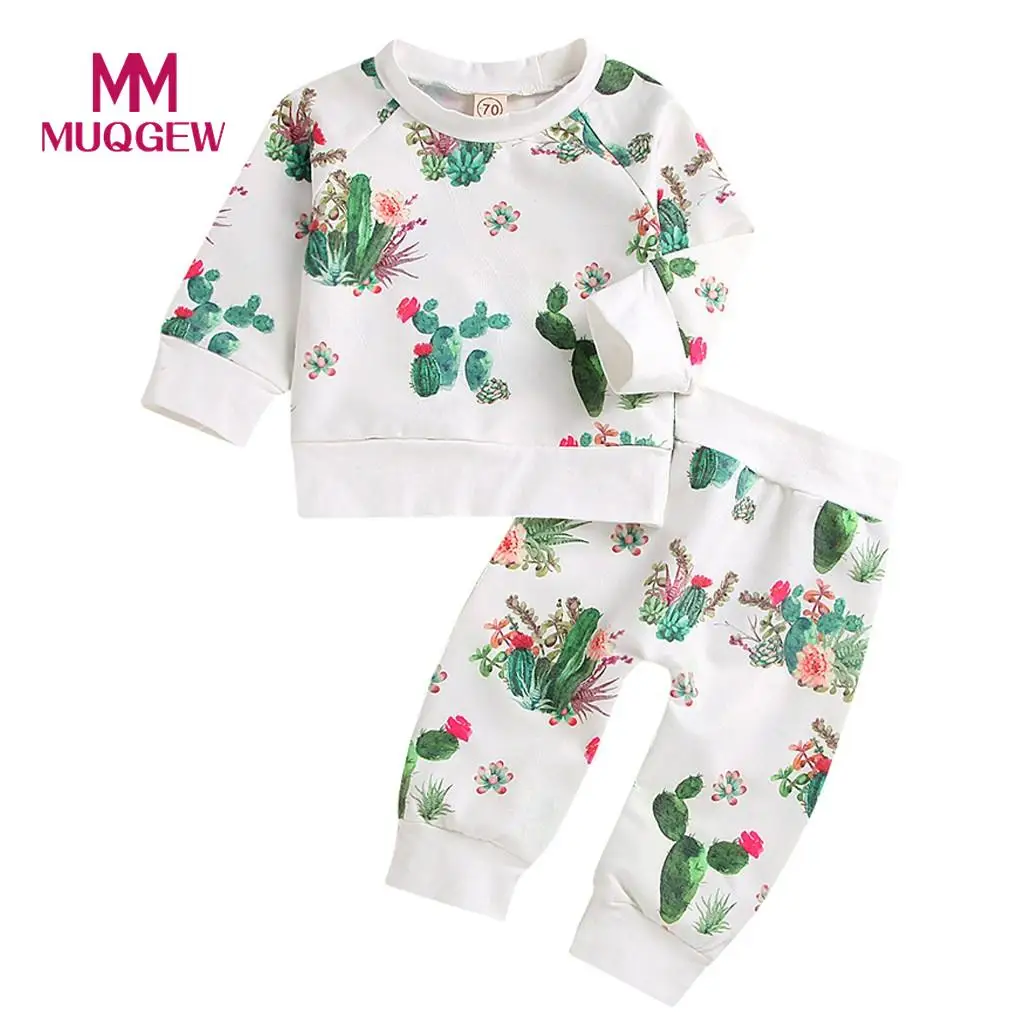 Toddler Baby Girls Boys Cactus Print Pullover Tops Pants Trousers Outfits Set ropa para bebe suit children winter Conjunto #WS | Детская