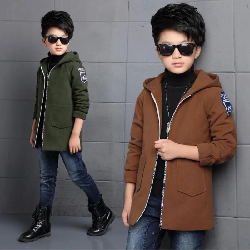 

New Winter baby boy woollen coat thick fashion pure color children long sleeve wool jacket warmth casual teenager joker tops