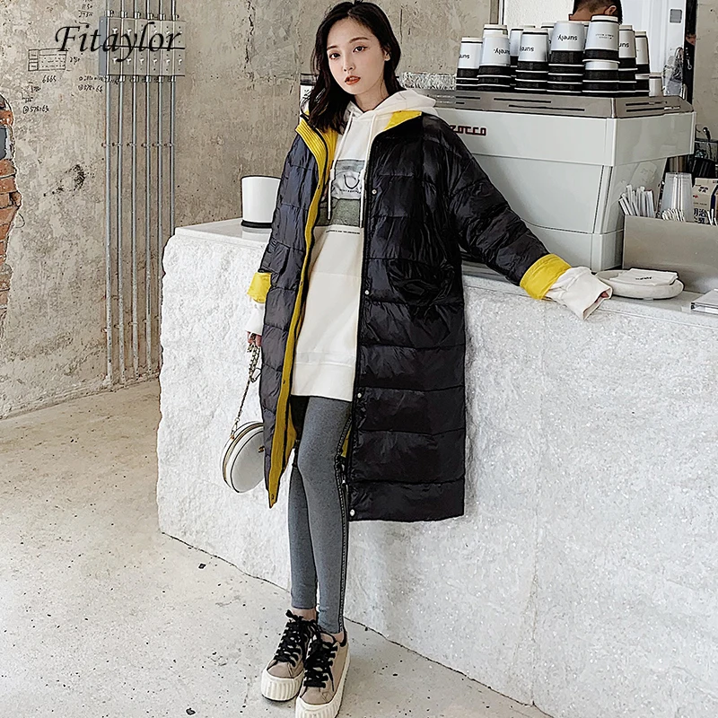 

Fitaylor Winter Women Stand Collar Warm Down Cotton Jacket Long Parkas Loose Cotton Padded Breadwear Single Breasted Outerwear