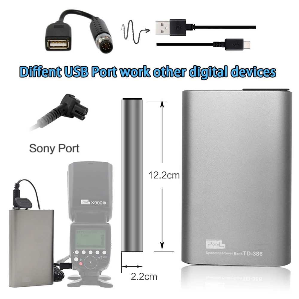 For Sony A7 A7II Camera Flash Yongnuo Pixel or other equipment USB port TD-386 High Quality Flash External Power Battery Pack