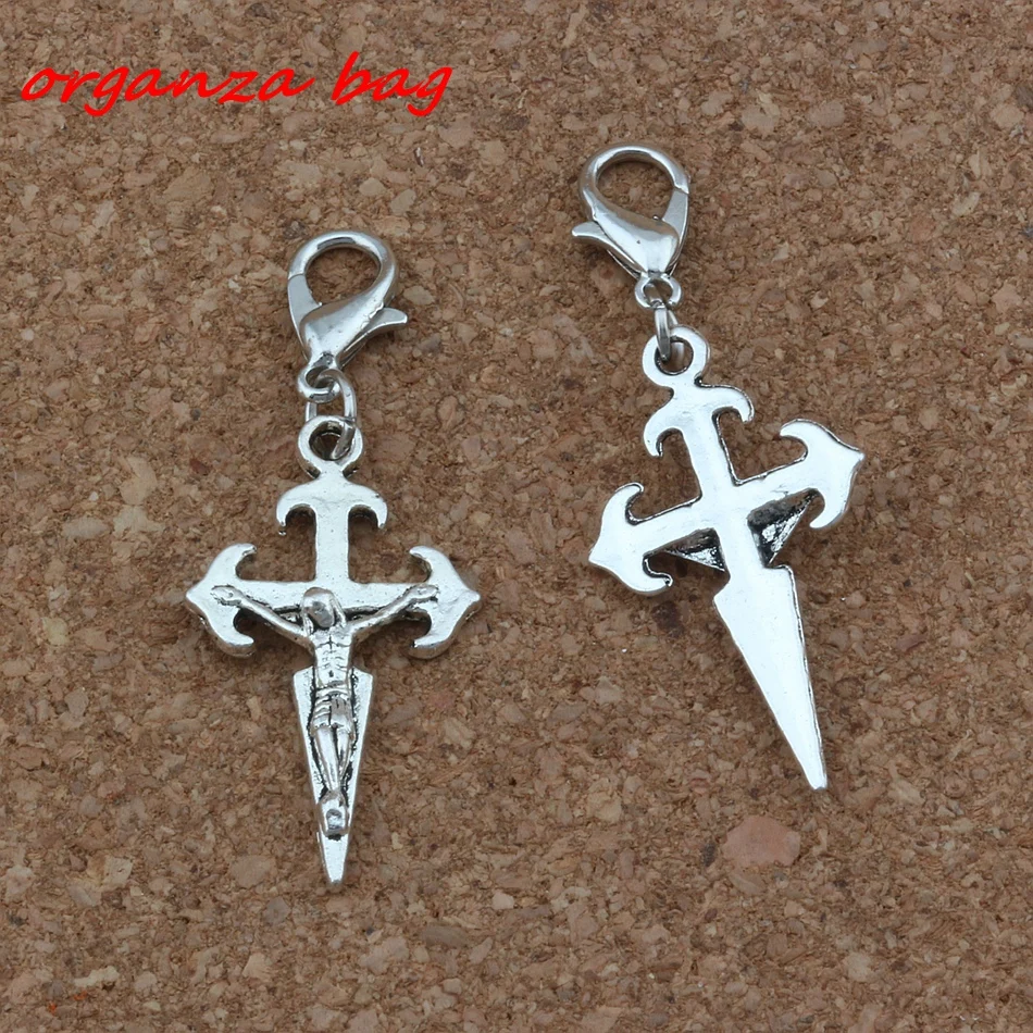 

20Pcs Antique Silver Jesus Christ Crucifix Religious Cross Charms Bead with Lobster clasp Fit Charm Bracelet DIY Jewelry