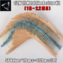 1120pcs Metal Film Resistor 0.5W 56Values 1/2W 0.5Watt 1% Metal Film Resistance Assorted kit Set (1 ohm - 10M ohm )