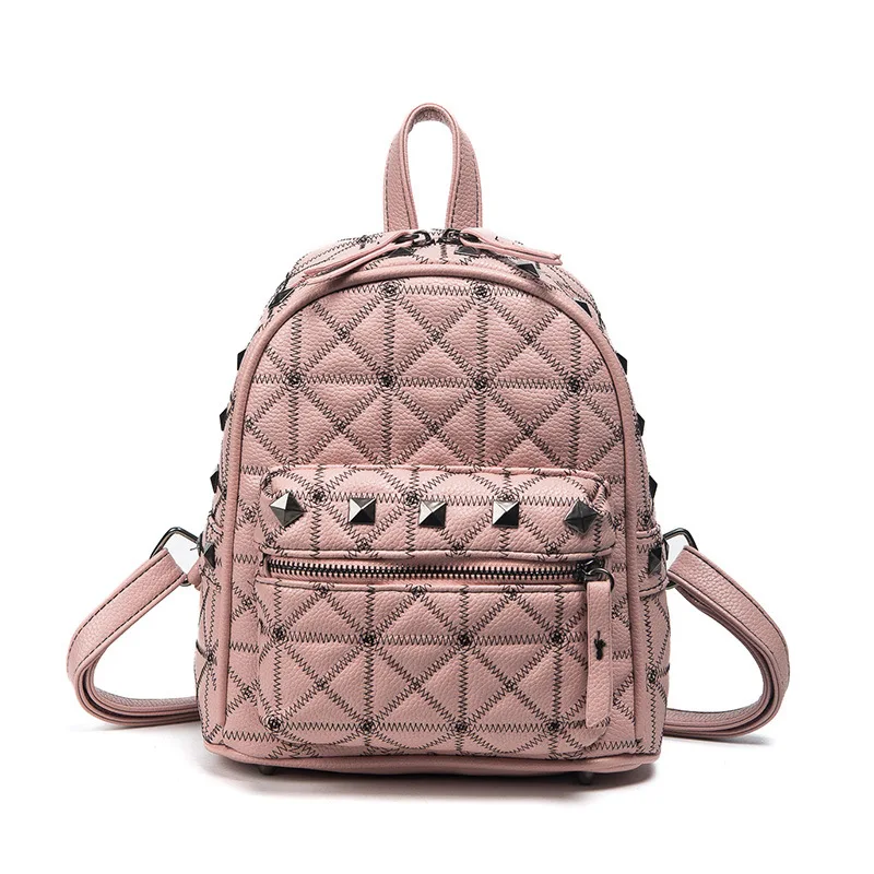 Elegant Diamond Lattice Backpacks Fashion Women Embroidered Line Backpack Casual Rivet Travel Shoulder Bag Backpacks BP026