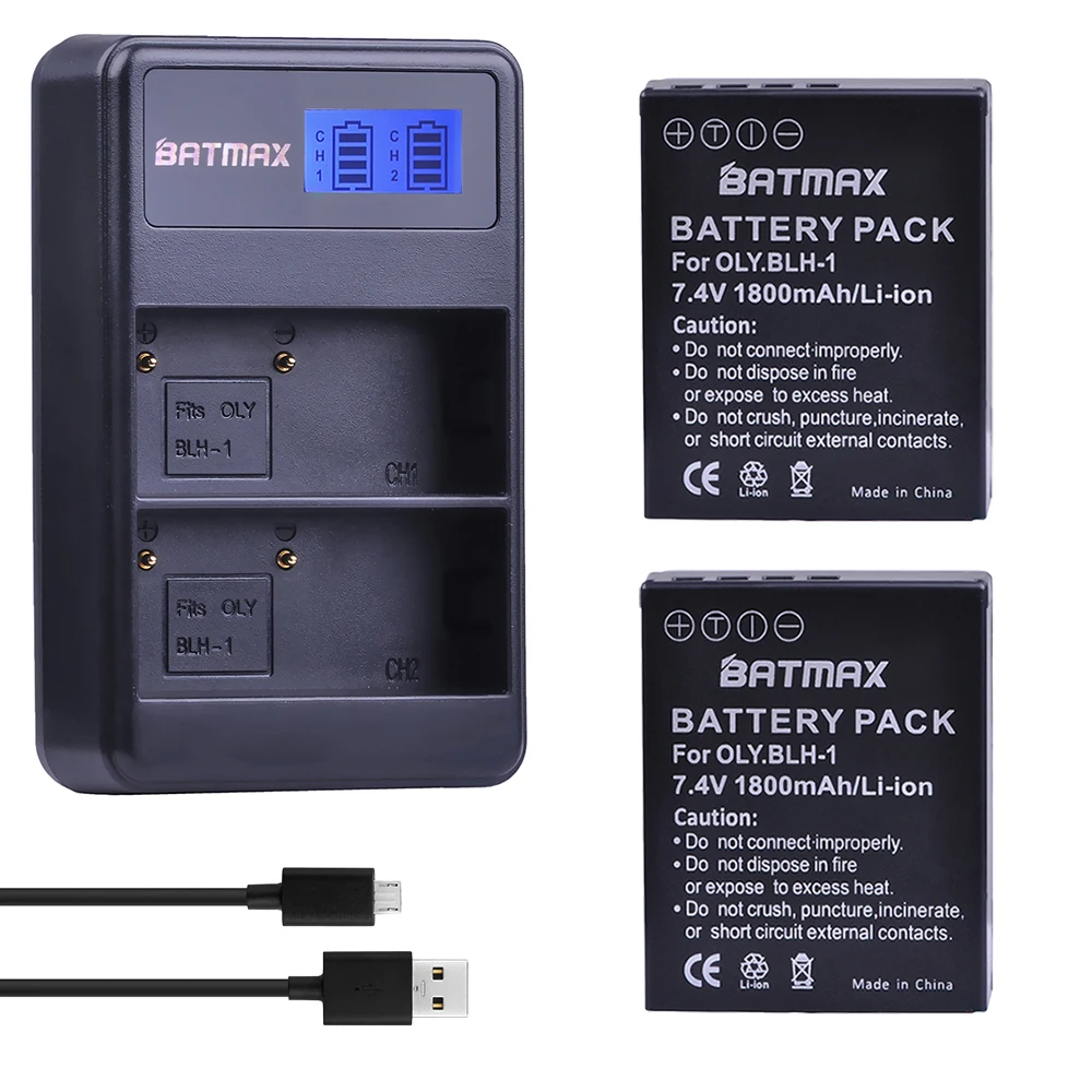 Batmax 2 шт. 1800 мАч BLH 1 BLH1 аккумуляторы для камеры Accu + ЖК дисплей двойное зарядное
