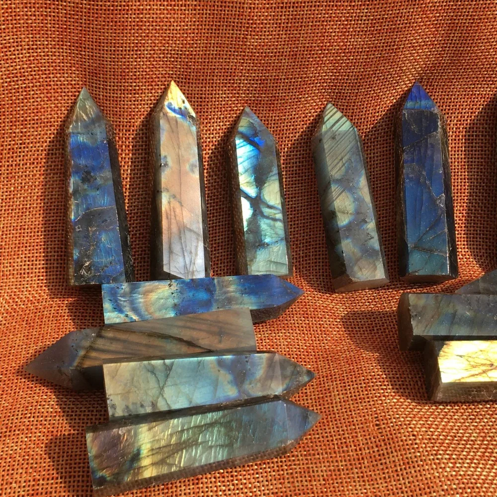 2pcs Natural labradorite obelisk quartz crystal wand point healing