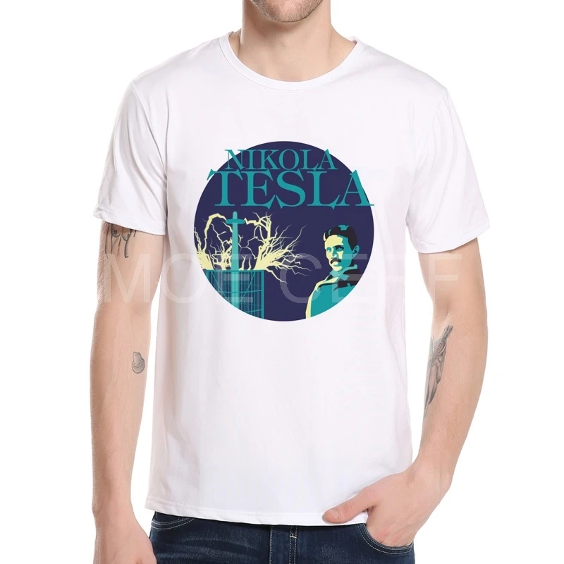 

God Of lightning Tesla Designer T Shirt Men Nikola Tesla Chemistry Funny Short Sleeve Shirt Tees Homem Tee Shirt M8-1#
