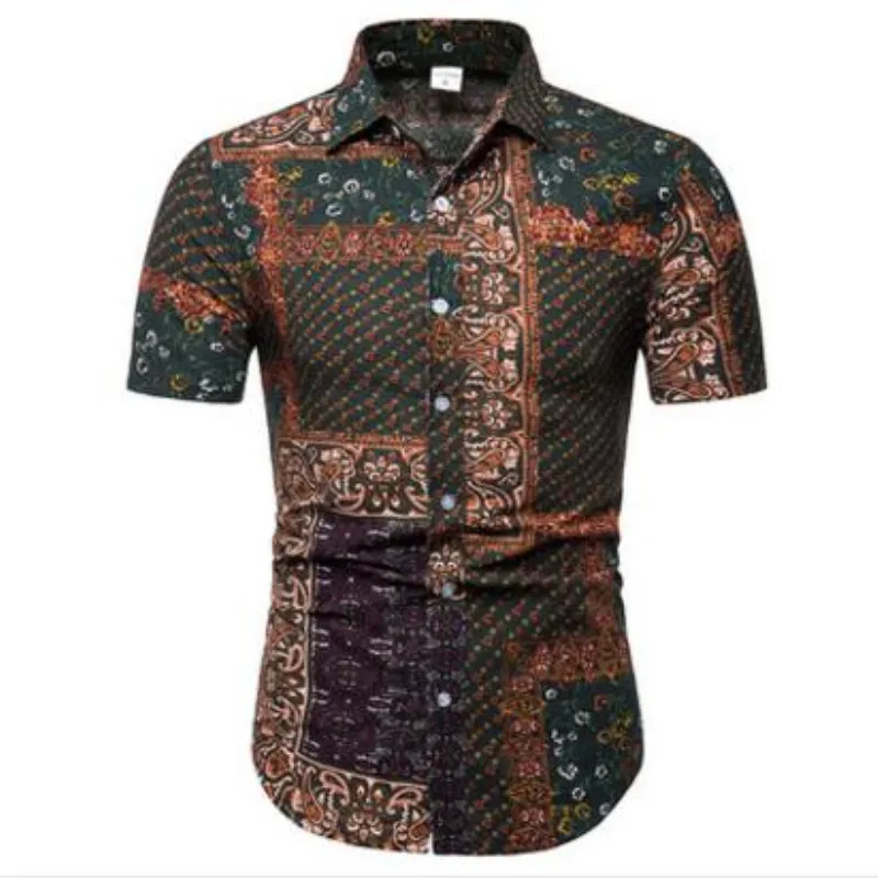Большие размеры 5XL мужские повседневные рубашки с коротким рукавом летняя гавайская рубашка облегающая с различными узорами мужская одежда 21 цвет - Цвет: TC30