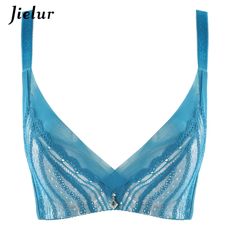 Jielur Solid Color Lace Breathable Bras Deep V Push Up Lenceria Women Underwear Fashion Ladies