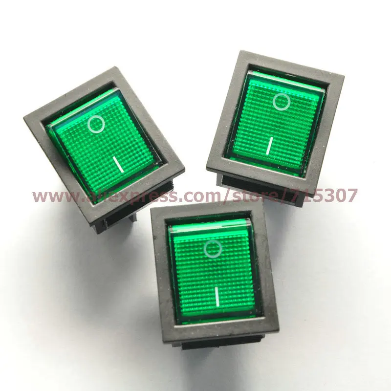 

PHISCALE 10pcs/lot 4 Pin 16A 250V Green Button with Light Rocker Switch KCD4-201 On - Off Rocker Power Switches