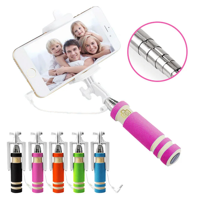 

270 degree rotation Ultra Mini Selfie Stick 3.5mm Audio Cable control Groove Extendable Handheld Folding Wired Phone Clip