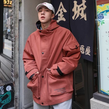

2019 Men's Work Clothes Pocket Loose Coats Letter Printing Streetwear Brand Bomber Jacket Red/black/green Color Windbreaker M-XL