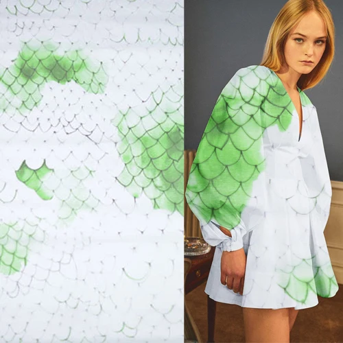 

Transparent thin pure silk organza silk fabric fish scales design print,SOZ127