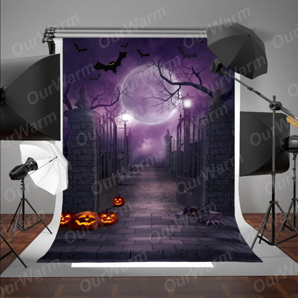 OurWarm 150x220 см Хэллоуин фото фон загробная дверь Pumkin призрачная летучая мышь Луна узор задний план декоративный реквизит на Хэллоуин