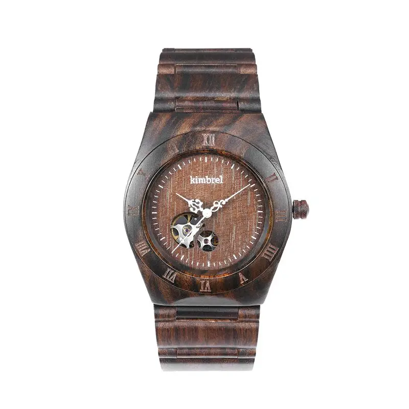 

kimbrel Automatic Mechanical Men's Sandalwood Male Watches Famous Ebony Brand Watch Luxury Wood Automatic Mechanical Watch Gif