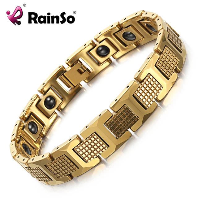Rainso 8 Inch Gold Tungsten Carbide Bracelet For Men With Magnets Rainso 8 Inch Gold Tungsten Carbide Bracelet For Men With Magnets Anti Fatigue Therapy Link