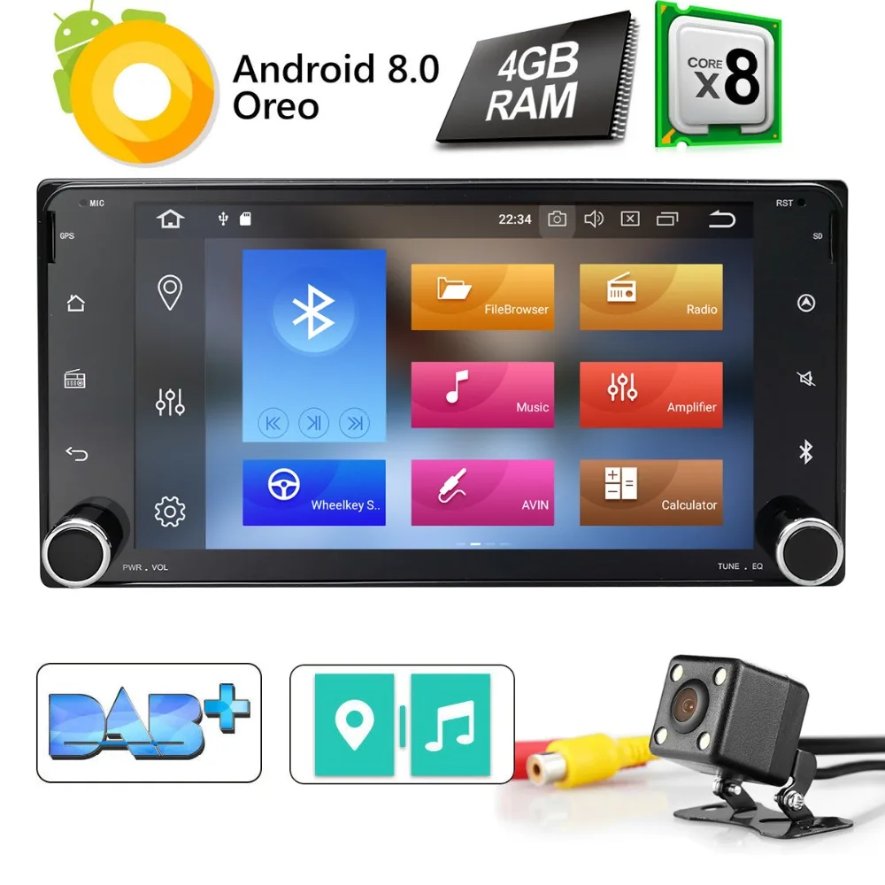 Excellent 7"2Din Octa-Core Android8.0 Car Stereo Radio for Toyota Hilux Corolla Camry Prado FJ HIACE Mirror Link WIFI 4G DVD Player+Camera 1