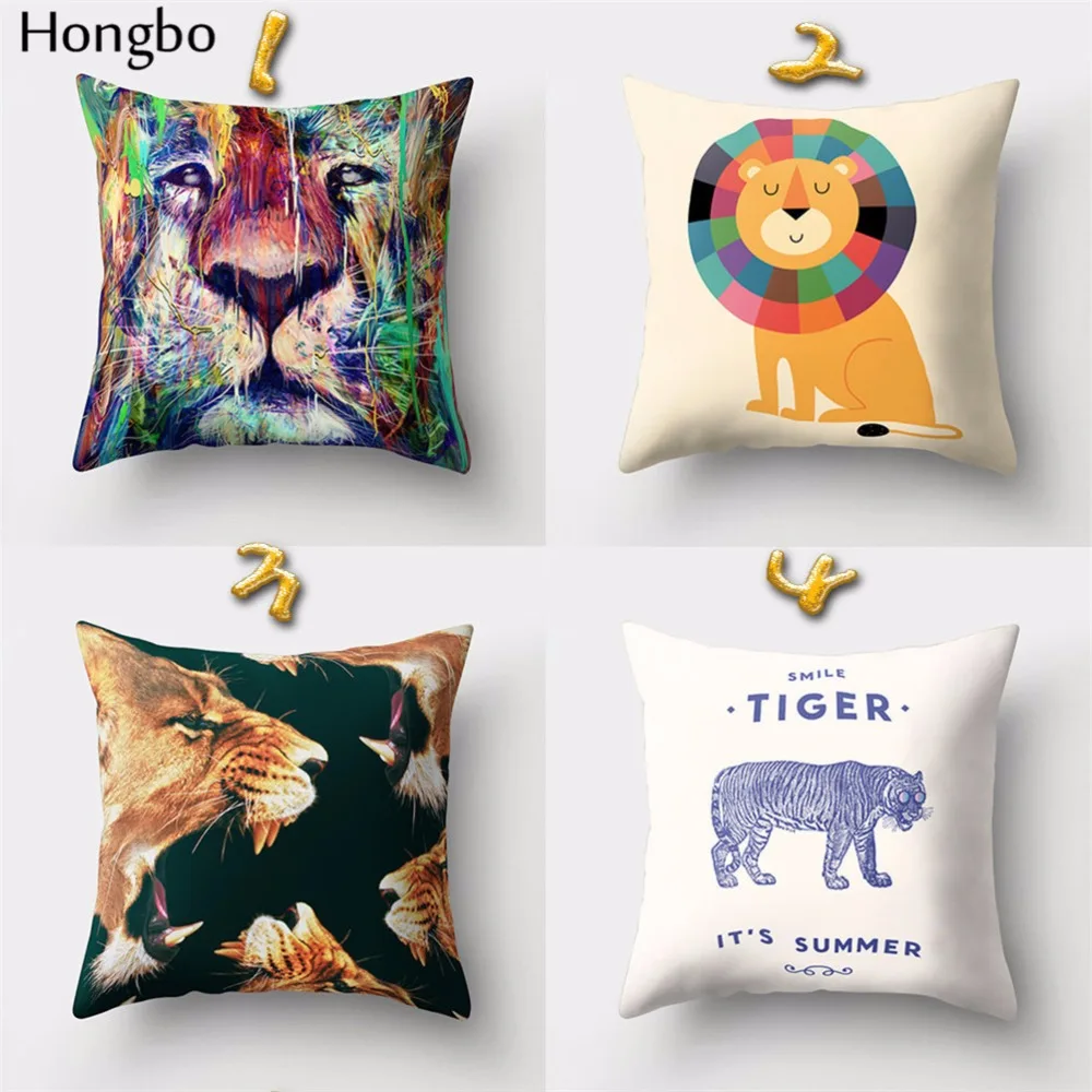 Декоративный чехол для подушки Hongbo 1 шт. с мультяшными животными тигром леопардом