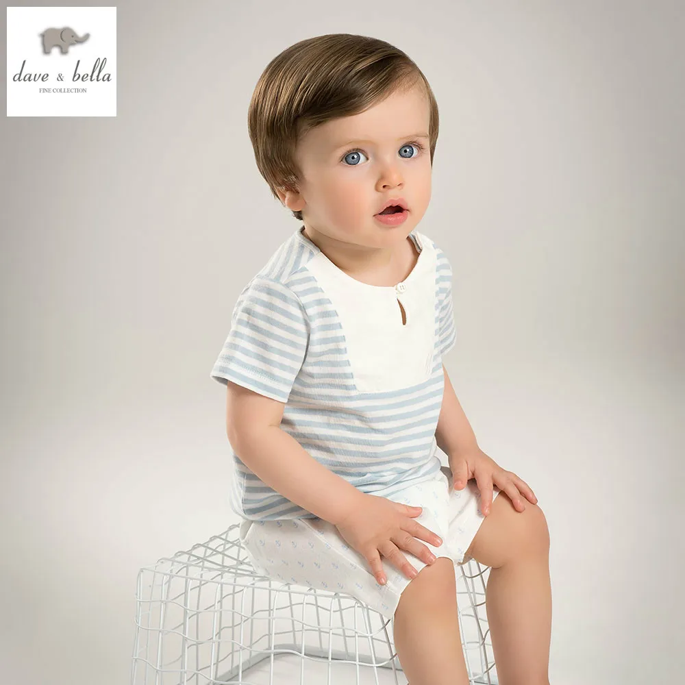 Dave bella/летние комплекты одежды для маленьких мальчиков Комплекты бело-голубые полосы комплекты для детей Одежда для младенцев комплекты для детей костюмы для малышей DB5110