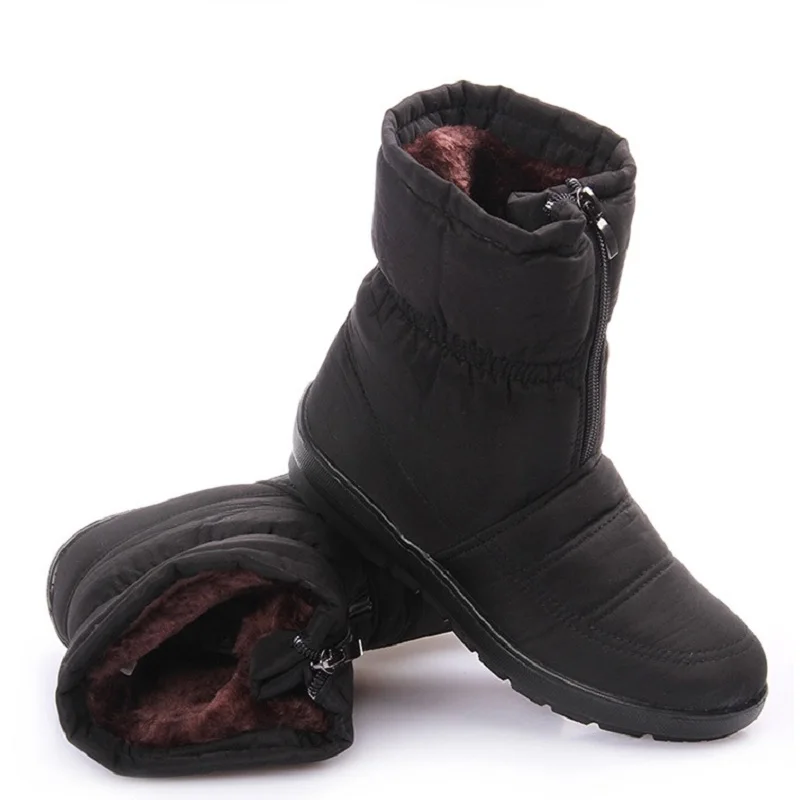 Зимние сапоги; женские водонепроницаемые красные ботильоны; женская зимняя обувь; женская теплая обувь на платформе с плюшевой подкладкой; женские ботинки; Botines Mujer - Цвет: black