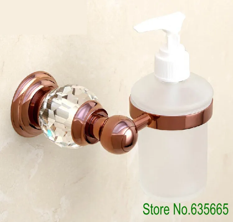 

Luxury Crystal Glass Decoration Rose Gold Brass Wall Hand Liquid Soap Dispensers Emulsion Bottle Bathroom Sanitary Accessories