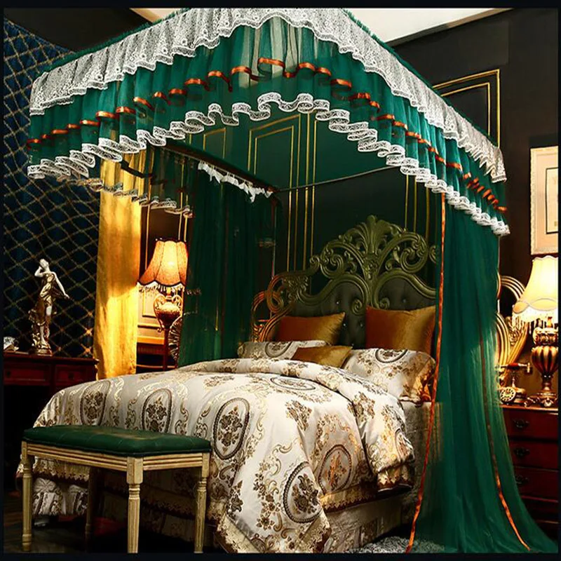 

European bed decor U-track 3doors double bed Luxury Guideway mosquito net lace edging Rail mosquito net mosquito net multi-size