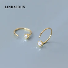 Круглые серьги-гвоздики золотистого цвета с блестящим цирконием, 925 пробы, серебряные, для женщин, Стерлинговое Серебро-ювелирные изделия, маленькие серьги-гвоздики