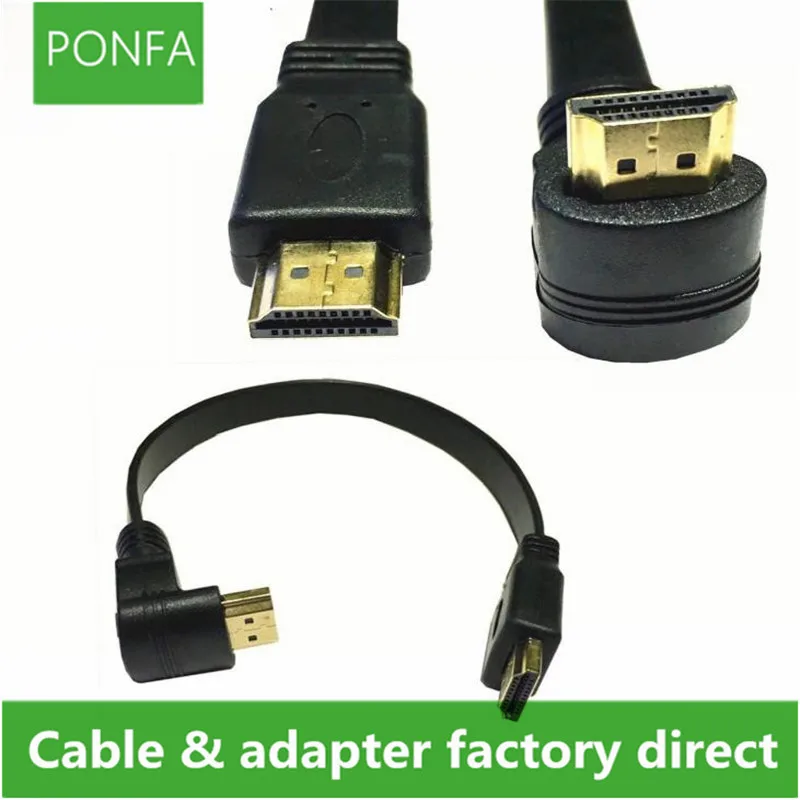 

Flat Slim High Speed HDMI Extension Cable A Male to A Male 90 Degree UP /Down Angle Cord AM/AM 0.3m/30cm/1ft
