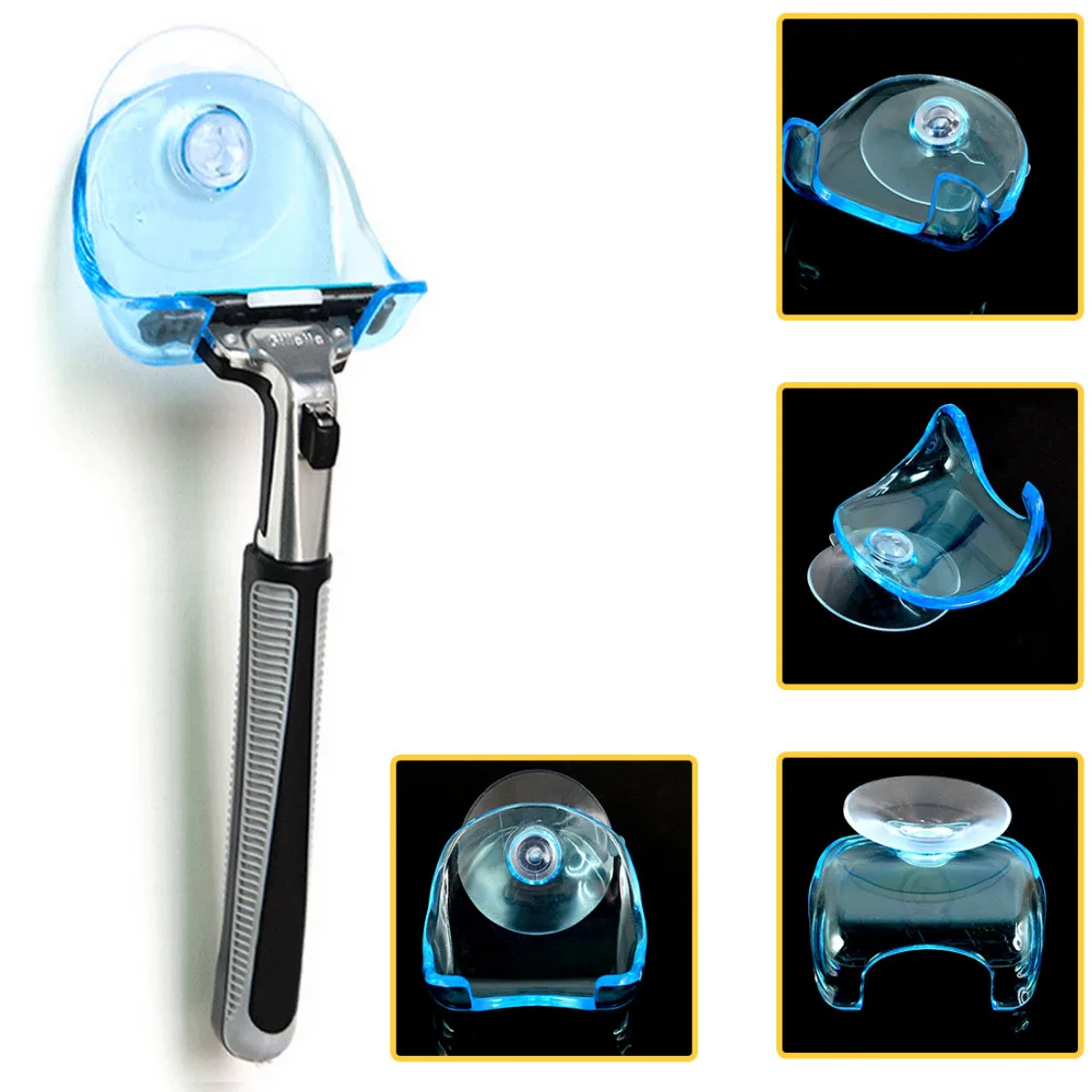 

Plastic Clear Blue Super Suction Cup 1PC Razor Holder Shaving Razor Rack Wall-mounted Shaver Shelf Bathroom Cupula Set
