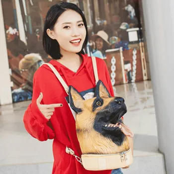 

Pu Leather Fashion 3D Dog Head Backpack Unisex Personality Couple Animal Bookbag Student Kids Gift Cute Funny Travel Bag 2018