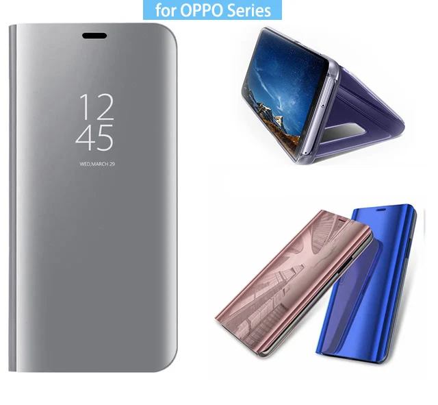 

Luxury Clear View Standing Cover Mirror Flip Leather Stand Phone Case for OPPO R11 R11 PLUS R15 F7