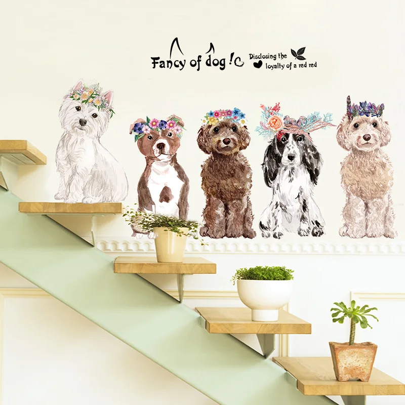 Cartoon Animal Dogs with a flower wreath Wall Stickers fancy of doggie kids room living room fashion home decor diy vinyl decals Cartoon Animal Dogs with a flower wreath Wall Stickers fancy of doggie kids room living room fashion home decor diy vinyl decals