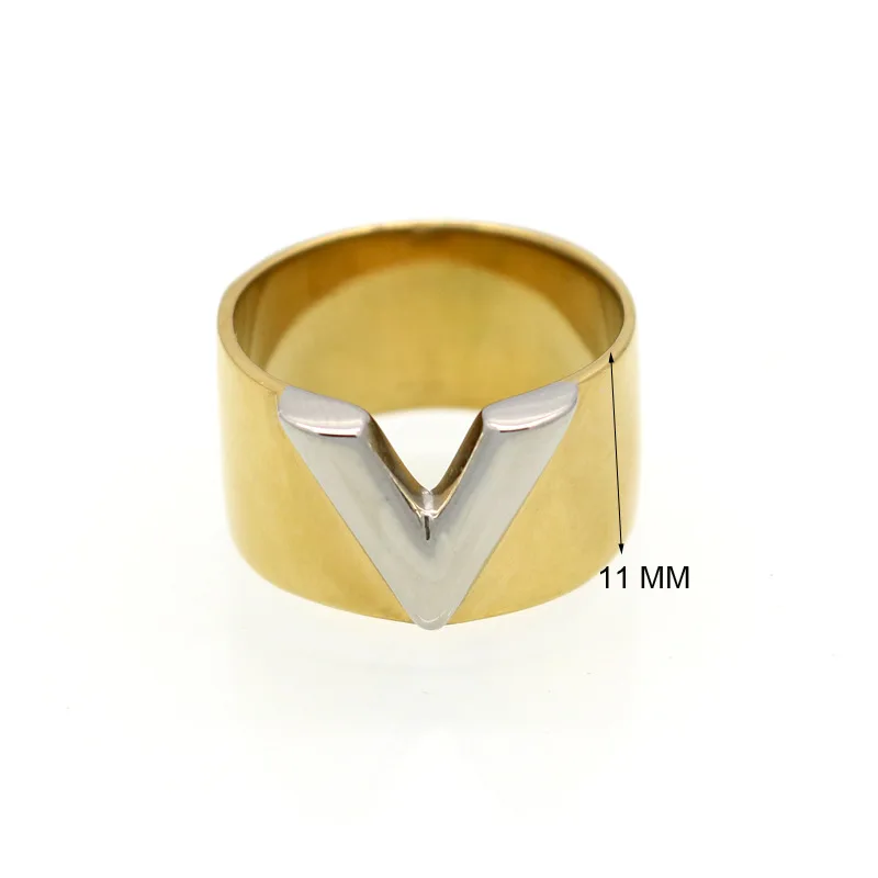 

China Online Shopping Website Stainless Steel Plated V Letter Party Ring