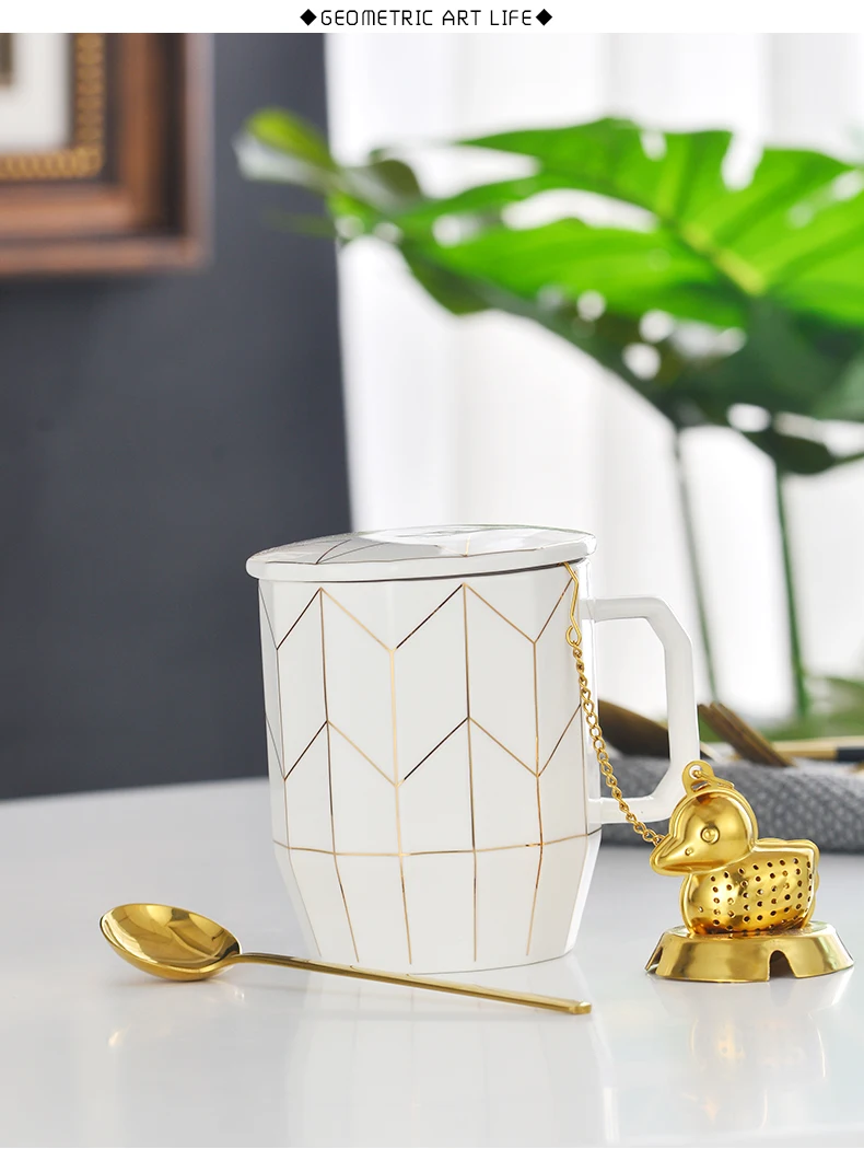 400 mlроскошная Геометрическая керамическая кружка посуда для напитков креативная фарфоровая чашка для кофе и чая с крышкой подарочная коробка