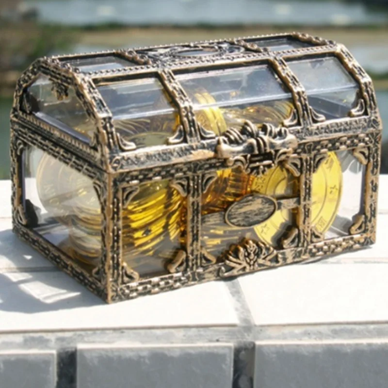 

Transparent Storage Box Pirate Design Treasure Chest Metal Lock Plastic Beautiful Ornament Fashion Mini Jewelry Cases Holder