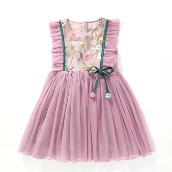 

Girls Dresses New Brand Puff Sleeve Flowers Embroidery Princess Girls Clothes Party Dress Kids Dress 4-12Y