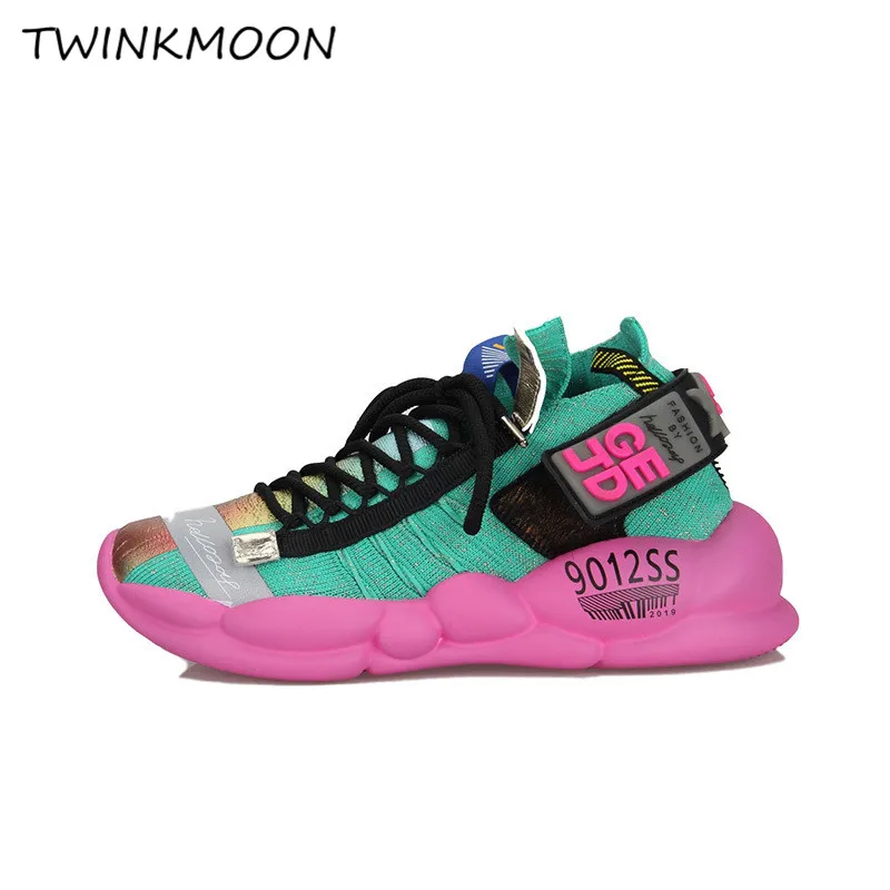 

Chunky Sneakers Women Knitting Horse Hair Dad Platform Sneakers Mixed Color Trainers Sports Walking Running Shoes basket femme