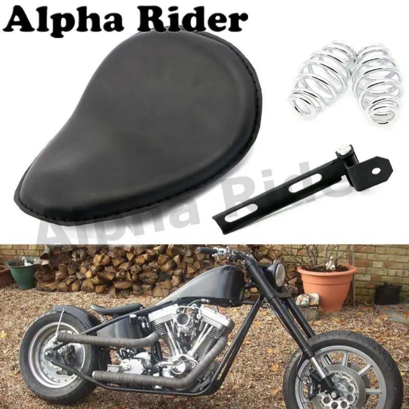 Plain Leather Solo Seat & Bracket Springs Mounts Kit for Harley