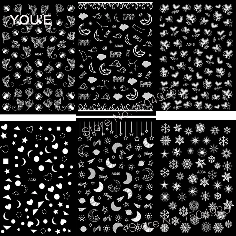 White Moon Nail Art Stickers 3D Nail Stickers Designs DIY Stars