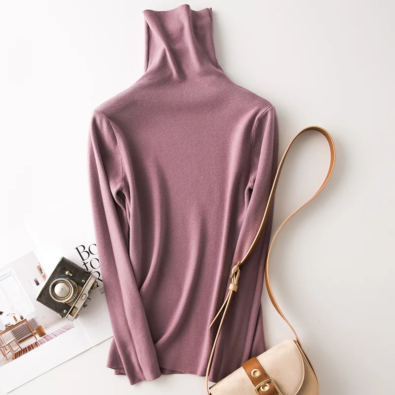 Осенне-зимний свитер женский пуловер вязаный мягкий полушерстяной свитер с высоким воротом женский джемпер женская одежда - Цвет: dark purple