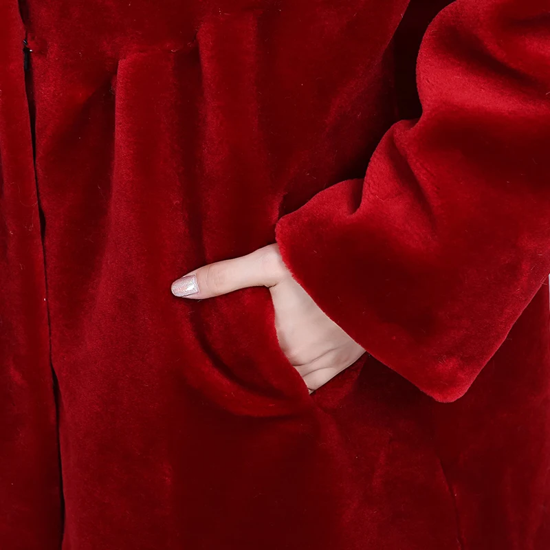 Ayunsue Vestes Fourrure Et Moyen Manteau Manches Mouton De Naturel Des Outwear À Femmes Laine Chaud Manteaux Réel green Rouge Longues Wyq1565 noir D'hiver OwqOfgrY