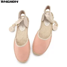 TINGHON/Модные женские эспадрильи; парусиновая обувь розового цвета в римском стиле с ремешком на лодыжке; обувь на плоской подошве