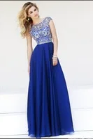 elegante longo vestidos de baile 2015 manga cap nova chegada vestido de noite de cristal azul royal colher longo vestidos de festa vestidos de gala