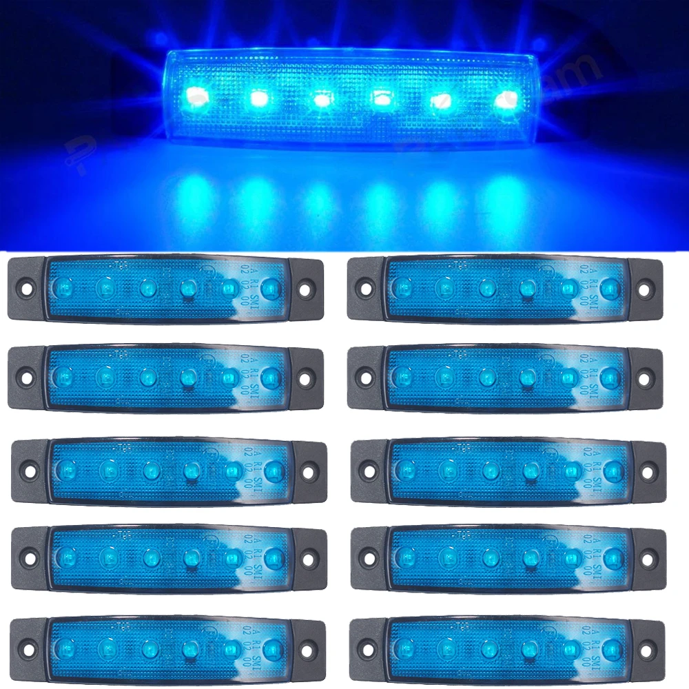 

10pcs Blue 12-24V 6 SMD LED Auto Car Bus Truck Lorry Side Marker Indicator low Led Trailer Light Rear Side Lamp