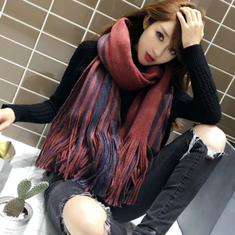 

Veithida Autumn Winter Female Wool Plaid Scarf Women Cashmere Scarves Wide Lattices Long tassel Shawl Wrap Blanket Warm Tippet