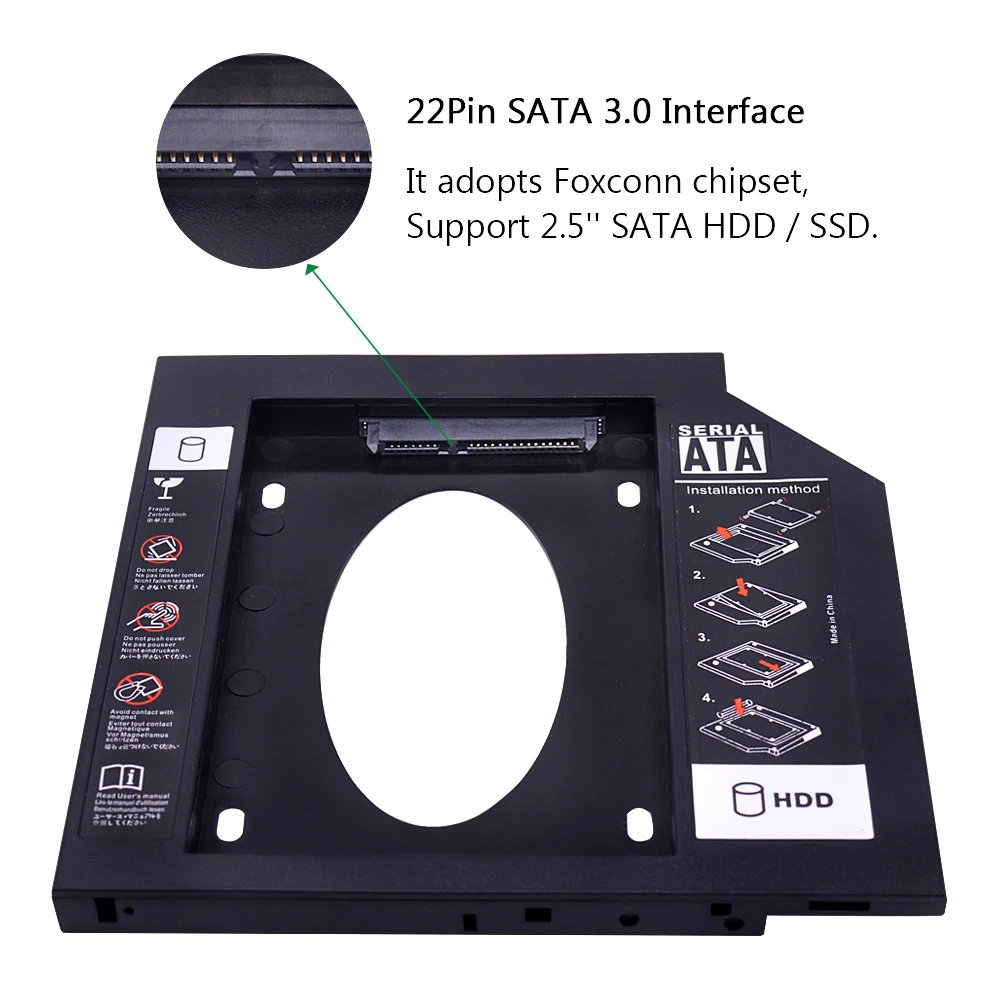 CHIPAL Ʈ DVD-ROM CD-ROM Optibay ϵ ̺ Ŭ,  2 ° HDD ĳ, 9.5mm SATA 3.0, 2.5 ġ, 9mm, 7mm SSD ̽