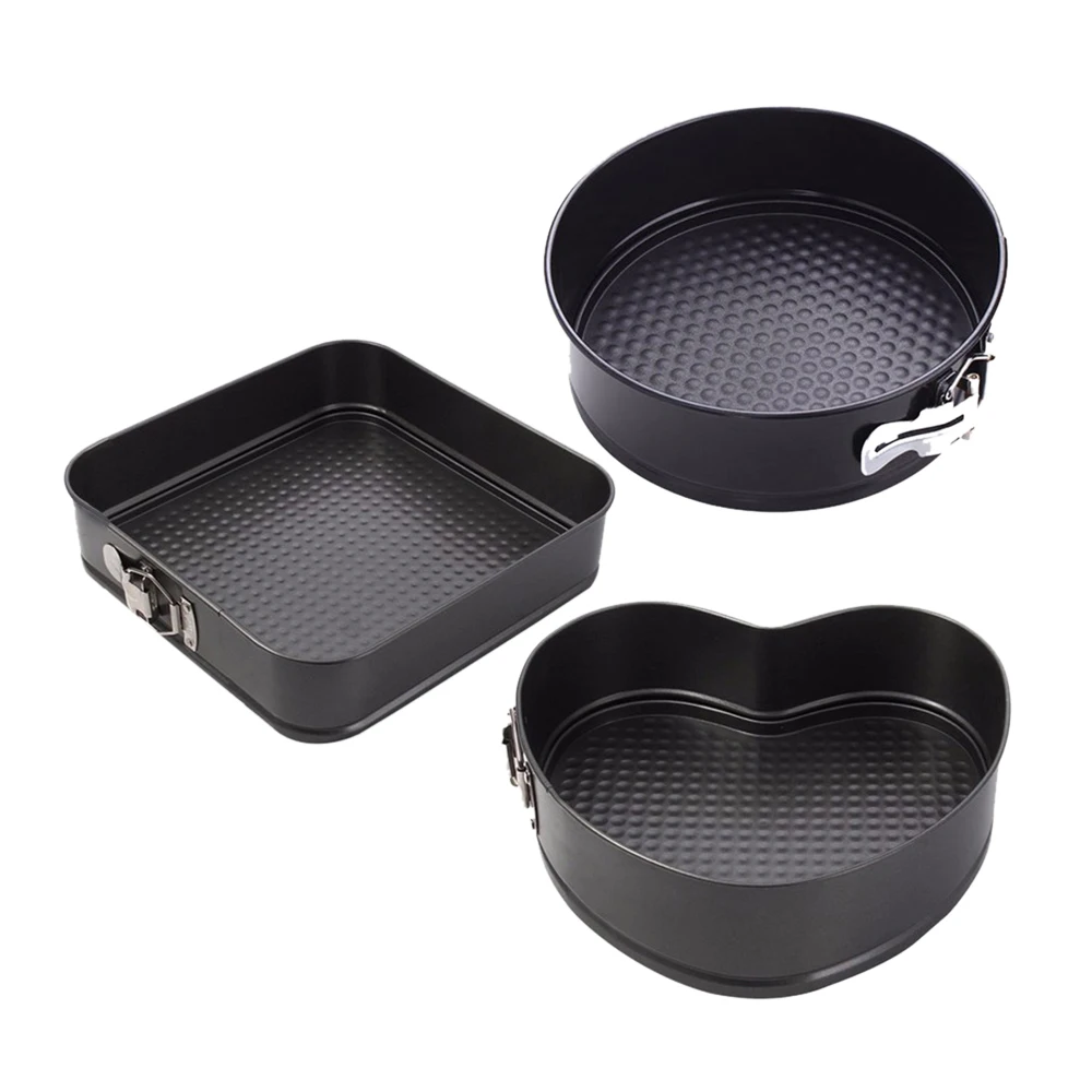 3pcs Carbon Steel Cakes Molds Square Heart Round Cake Baking Pan Non