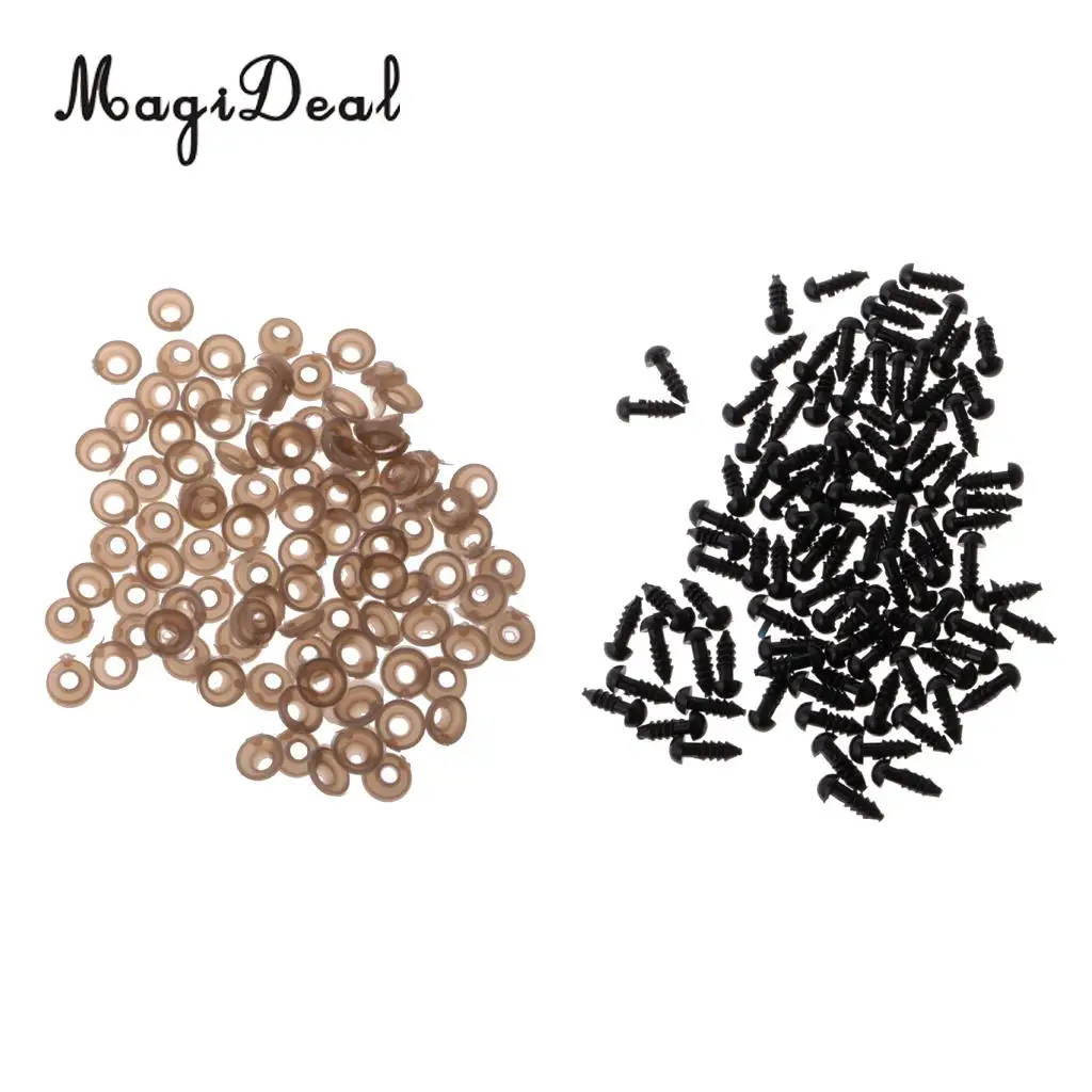 100Pcs 6mm 8mm Soild Black Plastic Safety Eyes with Washers for Making Bear Doll Animal Toy DIY Crafts