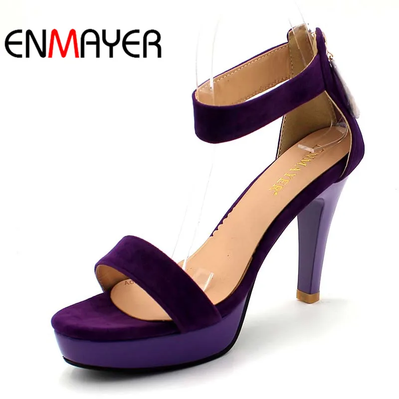 

ENMAYER 2015 High quality high heels women sandals suede platform summer wedding shoes woman size 34-43 sale Hot