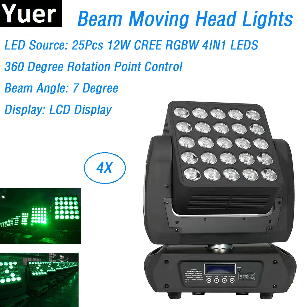 

4XLot Flightcase Pack 25X12W RGBW 4IN1 Matrix Beam Moving Head Lights Disco Party Lights LCD Display Home Decoration Equipments