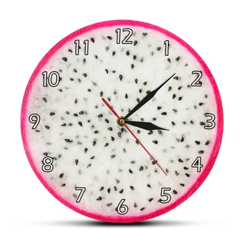 

Desert King Dragon Fruit Cutting Wall Clock Vine Plant Pitaya Hylocereus Slice Hanging Wall Watch Fruit Store Kitchen Art Clock